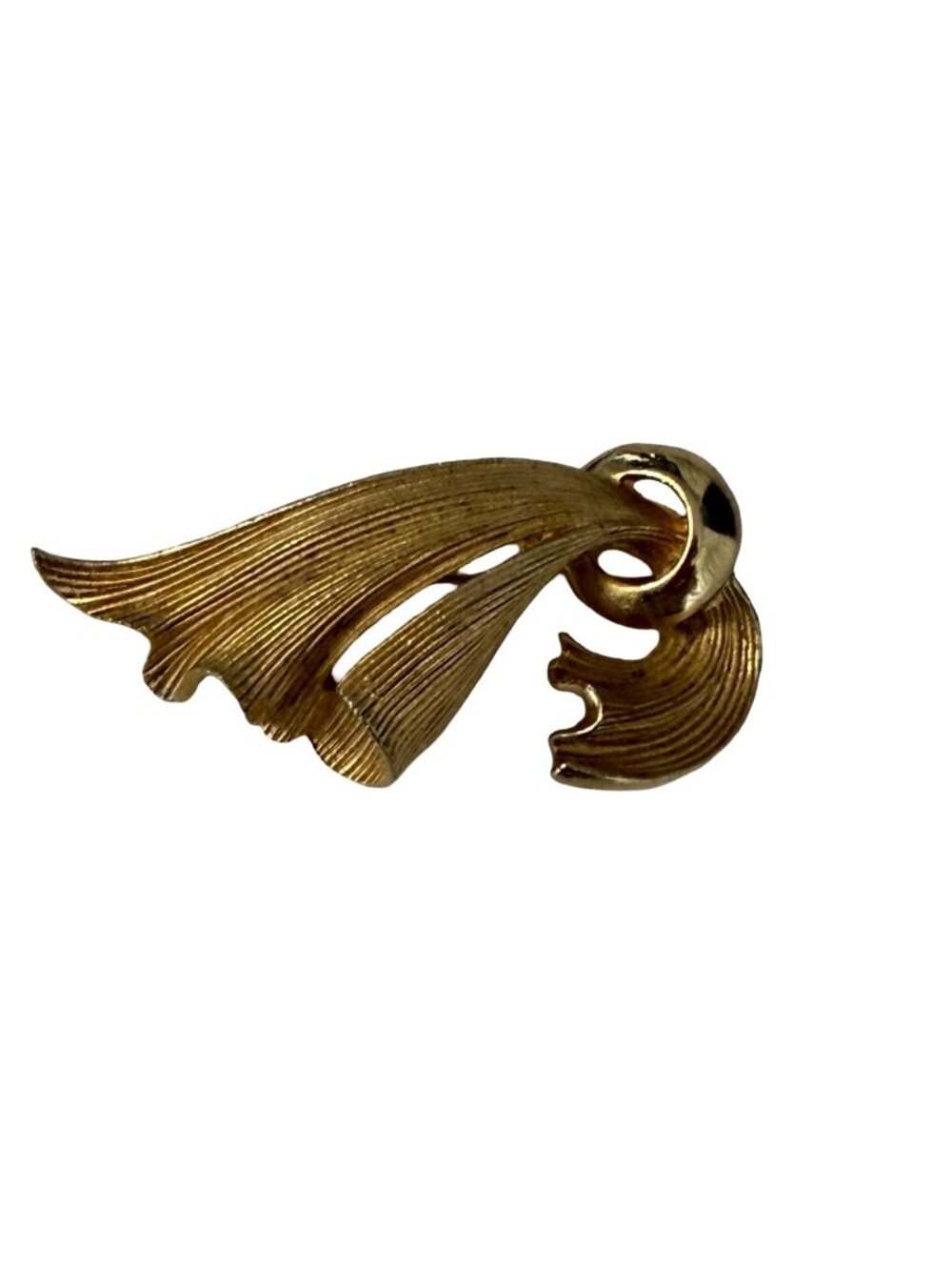 Vintage Lisner Gold Tone Abstract Leaf Brooch Mid Century Modern Swirl Pin